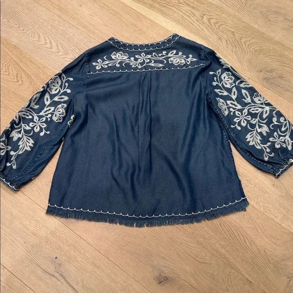 John Mark Allover Embroidered Pullover Top - Plus - Indigo Boho Casual - Picture 4 of 8